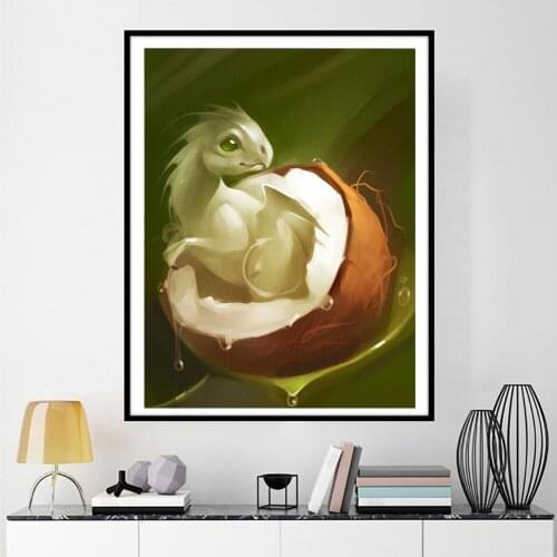 Painting by Bumbers Small Dragon Break Out of the Shell Picture on Wall Loft Art Supplies Unique Gift