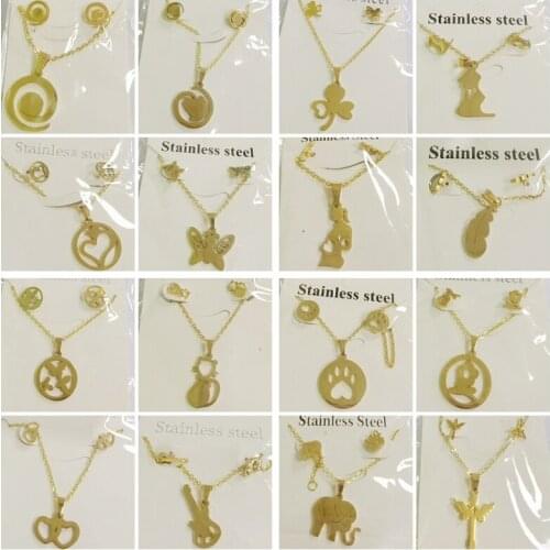 Mix 10 Sets Titanium/Stainless Steel Small Earrings Necklace Jewelry Sets for Women Men Geometric Shape Gold Jewellery Set