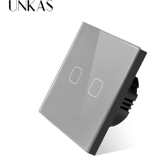 UNKAS EU Standard 2 Gang 1 Way Wall Light Controler Smart Home Automation Touch Switch Waterproof and Fireproof Touch Switch