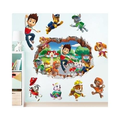 2022 Hot Cartoon 3D Patrol Wall Sticker Switch Stickers Decals Murals Poster Paw For Kids Babys Room Decoration Bedroom Decor