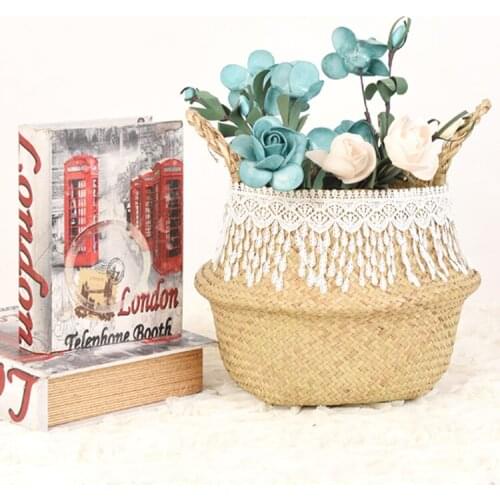 Macrame Tassel Wicker Basket Handmade Garden Flower Pots Study Room Storage Rattan Basket Home Organizer Woven Basket