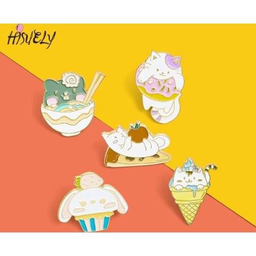 Fashion cute kitten donut cone pizza food brooch clothes backpack lapel enamel pin badge cartoon jewelry