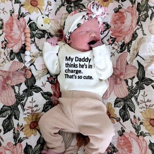 My Daddy Thinks Hes In Charge Thats So Cute Funny Infant Baby Long Sleeve Jumpsuit NewbornLetter Print Bodysuit