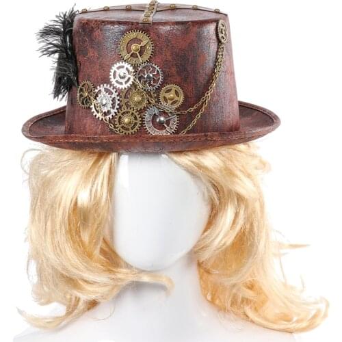 Men Retro Gothic Steampunk Period Crow Hat Cosplay Halloween Women Gear Feather Nonwoven Mini Hat Magician Cap Stage Performance