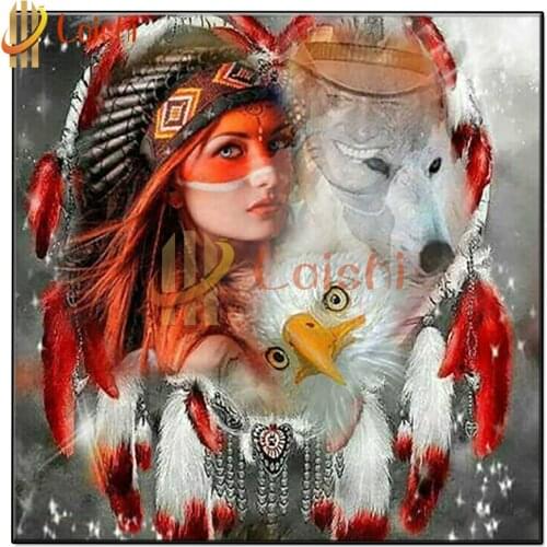 DIY round square diamond embroidery Indian, feather, wolf, dream catcher pattern cross stitch kit 5d diamond painting rhinestone