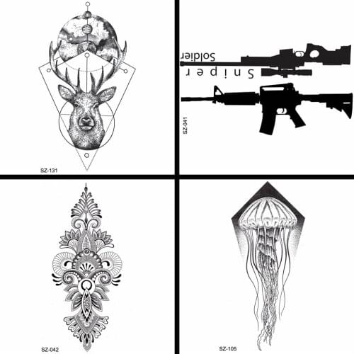 Water Transfer Tattoo Geometry Moose Stickers Henna Flower Totem Temporary Tattoo AK Men Arm Fake Tatoo BATTLEGROUNDS PUBG Women