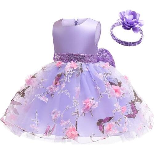 Baby Clothes Flower Girls Wedding Tutu Tulle Dress Kids Vestidos 1-5Year Toddler Girls Birthday Baptism Princess Dress+Headband