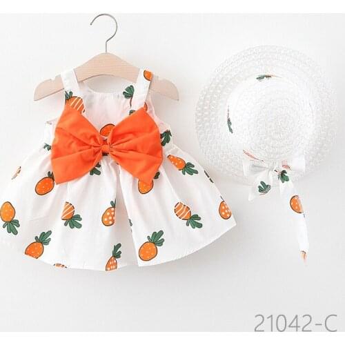 Baby Girls Beach Princess Dress Cute Bow Flowers Sleeveless Cotton Summer Toddler Dresses+Sunhat Newborn Clothing Set BC2020