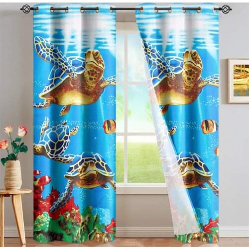 Polynesia Sea Turtle 3D Pattern Large Bedroom Blackout Curtain Living Room Drapes Indoor Curtain Home Window Decoration Tende