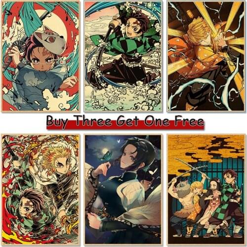 Demon Slayer Anime Poster Kraft Paper Retro 4K High-quality Prints, Art Wall Stickers Home Decoration Pictures