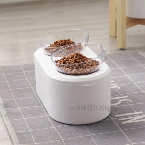 Simple Transparent Plastic Bowl Double Bowl of Cat Dog Food Raised Base Pet Bowl Multifunctional Pet Food Storage Easy To Clean