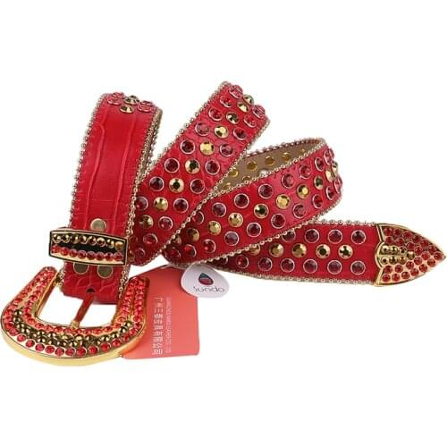 Red Studded Belt Y2k Jeans Belts For Men Luxury Designer Brand Crystal Pin Buckle Leather Rhinestone Waist Belt Ceinture Femme