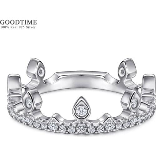 Luxury Pure 925 Sterling Silver Ring Women Girls Princess Crown Inlaid Zircon Ring Jewelry Accessories Anniversary Gift