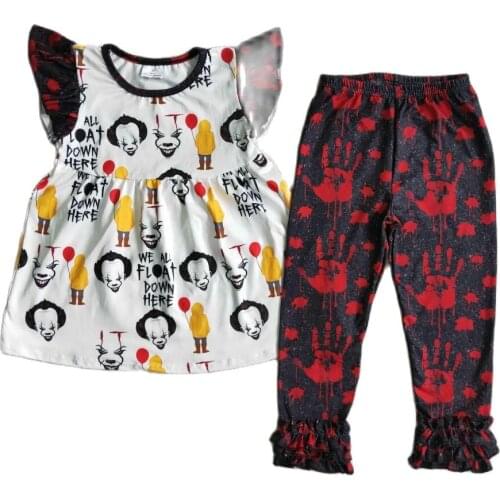 RTS Baby girls Halloween flutter sleeve red tunic fashion icing legging holiday horrible children kids boutique outfits clothing