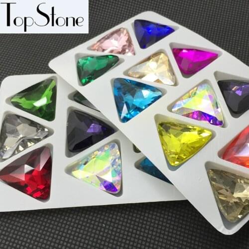 TopStone Triangle Glass Crystal Fancy Stone 12mm,18mm,23mm High Quality Multi Colors Pointback Rhinestone jewelry Making