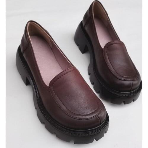 Womens Slip-on Shoes Woman Vulcanize Shoes 100% Genuine Leather Womens Flat Shoes on Platform Female Loafers