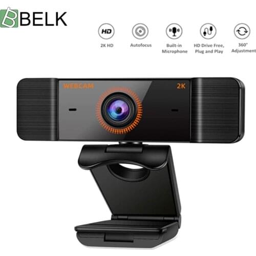 BELK HD Webcam with Microphone 2K Drive Free Computer PC Web Camera for Live Broadcast Video Calling Conference Work Camera PC