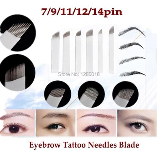 High Quantity 200pcs/lots High Quality White 7/9/11/12/14 Needles Permanent Makeup Blades Manual Eyebrow Tattoo Needles Blades