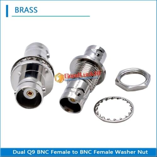 High-quality Dual Q9 BNC Female Washer Nut to BNC Female O-ring Bulkhead Panel Mount Nickel RF Connector Coaxial Adapters Brass