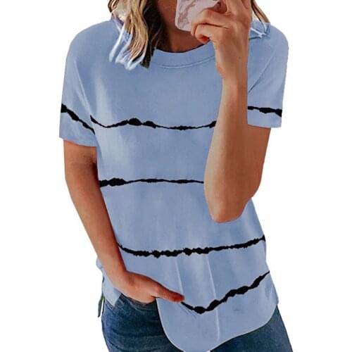 Womens Clothing Spring and Summer New Fashion Womens Tie-dye Printed Striped Loose Short-sleeved T-shirt Plus Size
