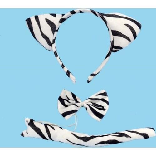 Zebra Headband Bow Tie Tail 3pcs set Animal Costume Cosplay Performance Accessories Birthday Halloween Party Favor