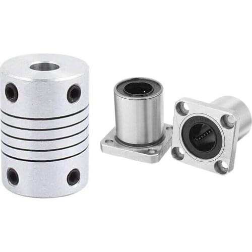 1x Stepper Motor Coupler Aluminum Alloy Joint Connector & 2x Flange Linear Motion Bushing Ball Bearing 16mmx28mmx37mm
