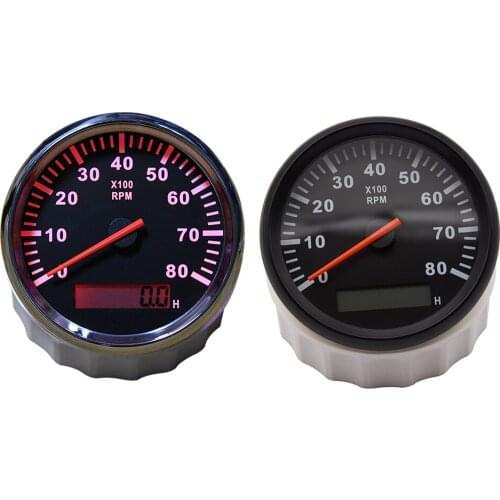 85MM Tachometer Red Backlight 0-8000 RPM Tacho Gauge Meter with Hourmeter for Marine Boat Yacht 8KRPM 12V/24V Tacho Sensors