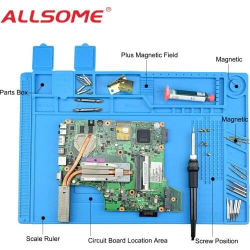 ALLSOME Sording Tool Magnetic Heat Insulation Silicone Pad Desk Mat for Soldering Maintenance Platform Hand Tools Repairing Pad