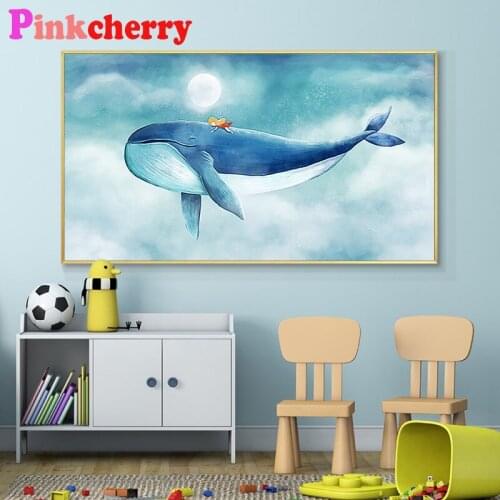 Anime Blue Whale And Kid Diamond Painting 5D Full Square round Diamond Embroidery Mosaic Handicraft Aisle entrance decoration