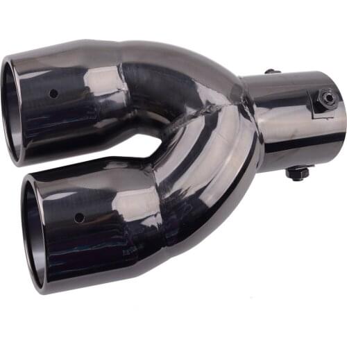 Car Universal Titanium Black 63MM 2.5'' Inlet Dual Rear Muffler Exhaust Tip Tail Pipe Outlet