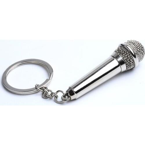 Wholesale Metal Music Key Ring 100pcs Microphone Keychains Fashion Charms Car Key Rings Holder Bag Keyring Unisex Jewelry