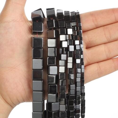 Natural Stone Beads Smooth Black Hematite Square beads Loose Beads For Jewelry Making DIY Bracelet Accessories