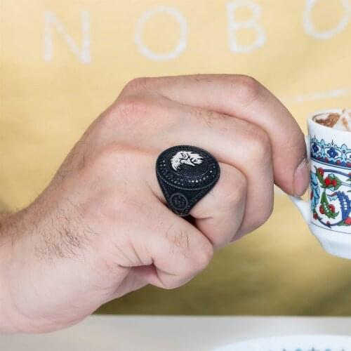 Eagle Pattern Black Ancl Silver Men 'S Ring