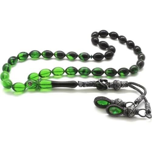 Tesbihane 1000 Sterling Silver Kazaz Tassels Barley Cut Cottage Green Fire Amber Prayer Beads