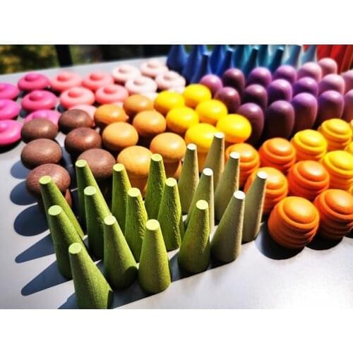 6pcs Children Wooden Rainbow Blocks Loose Parts Toy Mushrooms Honeycomb Droplets Tree cones Mini Cones Building Blocks