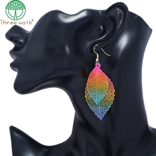 Vintage Bohemia Long Big Hollow Leaf Colored Drop Earrings For Women Wedding Jewelry Gift Accessories Pendientes