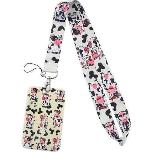 ER577 Animal Cow Lanyard Card ID Holder Car KeyChain ID Card Pass Gym Mobile Phone Badge Key Ring Holder Jewelry
