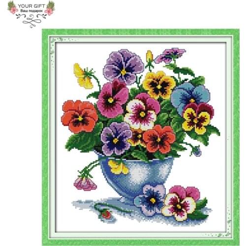 Joy Sunday Six Color Flower Home Decoration H340 14CT 11CT Stamped and Counted Flowers Needlecraft Embroidery Cross Stitch