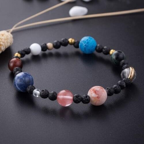 Creative Solar System Natural Stone Elastic Bracelet Cosmic Galaxy Nine Planets Bracelet Jewelry For Women and Men