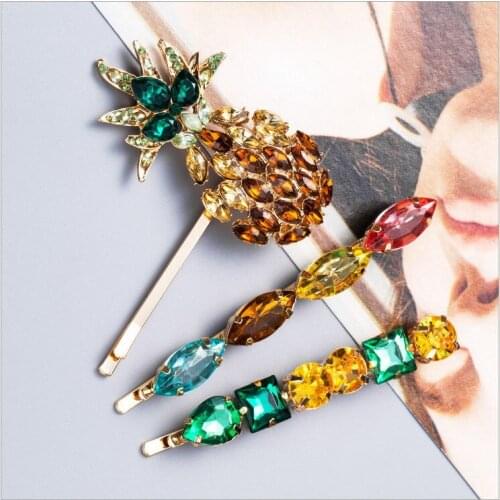 LEADERBEADS 2019 ZA Summer Beach Multicolor Crystal Luxury Pineapple Hairpins Set Womens Trendy Rhinestone Haircilp Barrette