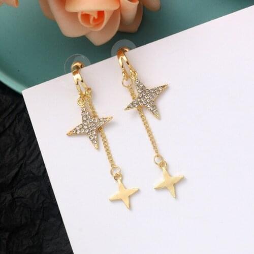 Cute Elegant Star Tassel Earrings For Women Fashion Jewelry Female Accessories Simple Lovely Rhinestone Gem Drop Ears