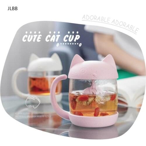 Cute Cat 250ml Glass Cup Tea Mug With Fish Infuser Strainer Filter Tea Cups Home Offices Drinkware Teaware Kitchen Accessories