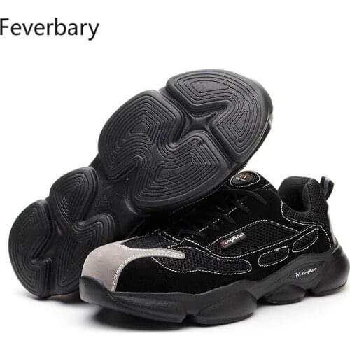 Feverbary Men Steel Toe Cap Ground Work Safety Shoes Unisex Outdoor Hiking Mountain Climbing Puncture Proof Protective Boots