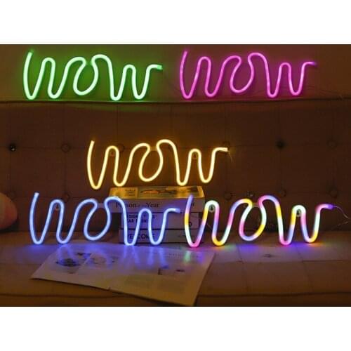 WOW Neon Sign Light Kawaii Room Decor Women Bedroom Wall Decorative Lamp Novelty Nightlight for Home Holiday Atmosphere Lighting