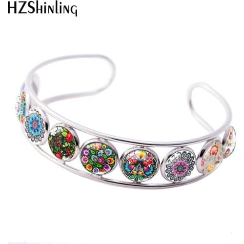 2019 New Polish Folk Cuff Bracelet Art Patterns Flowers Bracelets Handmade Photo Glass Dome Jewelry