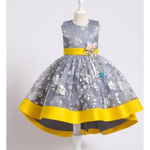 2021 New Fashion Flower Sleeveless Mesh Kids Dress Printing Little Girl Princess Dresses For Girls Tailing Puffy Evening Dresses