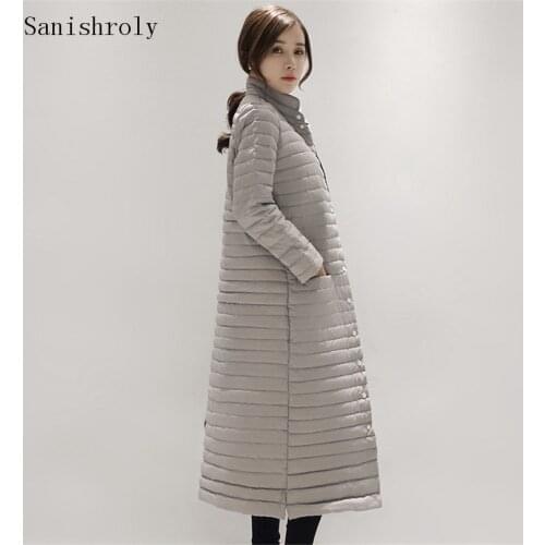 Sanishroly 2021 New Plus Size 2XL Autumn Winter Womens Long Ultra Light Down Coat Parka Female Slim White Duck Down Jakcet 1163