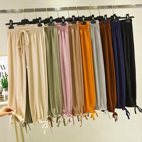 2021 New High Waist Soft Comfort Women Pants Casual Spring Summer Woman Pant Ice Silk Cropped Trousers Female Slacks Y930