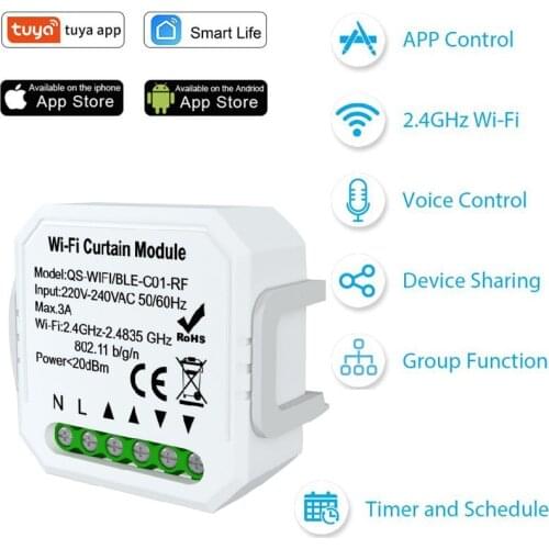 New Tuya Smart Life WiFi Curtains Roller Blinds Shutter DIY RF433 Curtain Switch Module Remote With Alexa Google Home Control