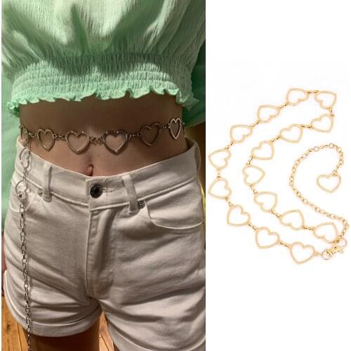 New Womens Belt Fashion Metal Leaves Heart Chain Belt Narrow Metal Chain Chunky Fringes Belts